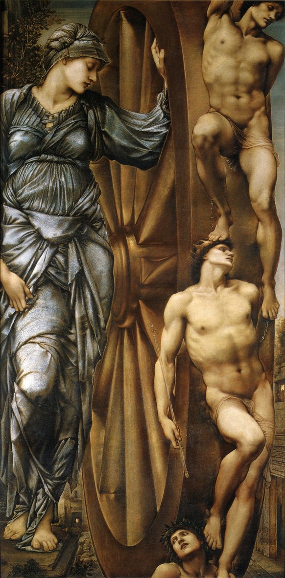 Gemälde von Edward Burne-Jones, The Wheel of Fortune – Das Schicksalsrad, 1883. Anklänge an Michelangelo und die Sixtinische Kapelle.
https://commons.wikimedia.org/wiki/File:Edward_Burne-Jones_-_La_ru ...