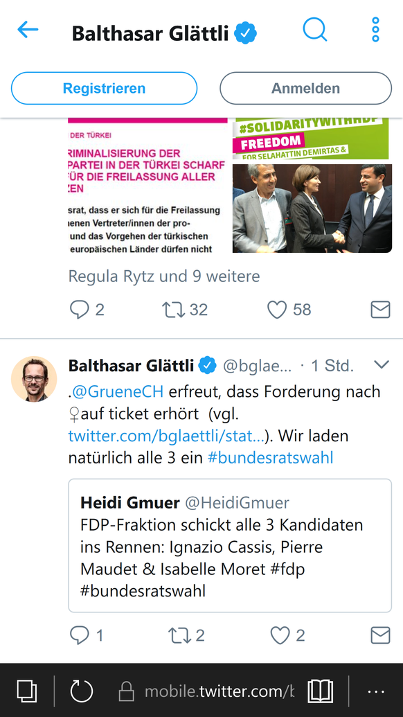 FDP schickt Dreierticket ins Rennen um den Bundesratssitz – der Entscheid fällt knapp aus
Da ist der Glättli sehr erfreut dass die FDP seiner Forderung nachgekommen ist.🤓
#selbstüberschätzung