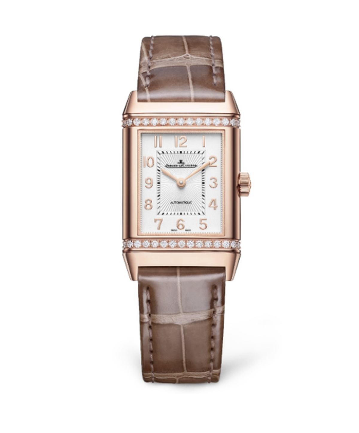 Avec son boîtier réversible, ses diamants et ses lignes Art déco, la montre joue à fond la carte du chic intemporel.