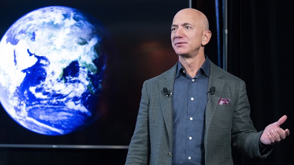 epa08982633 (FILE) - Founder and CEO of Amazon Jeff Bezos participates in the unveiling of an Amazon environmental initiative entitled &#039;The Climate Pledge&#039;, in Washington, DC, USA, 19 Septem ...