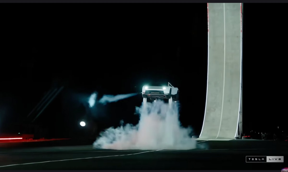 This image, taken from video from @VideoFromSpace, shows Tesla unveiling its new Roadster sports car in McGregor, Texas, on Thursday, Oct. 15, 2026. (@VideoFromSpace via AP)
Tesla Roadster