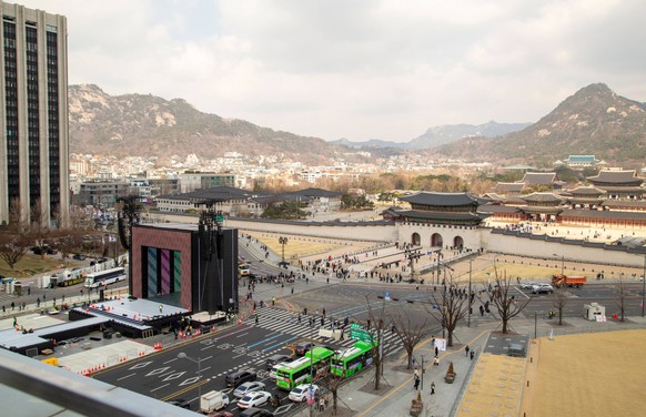 BTS s upcoming comeback concert, Mar 20, 2026 : The stage for BTS s comeback concert in front of Gwanghwamun, the main gate of Gyeongbok Palace in central Seoul, South Korea. BTS s comeback concert wi ...