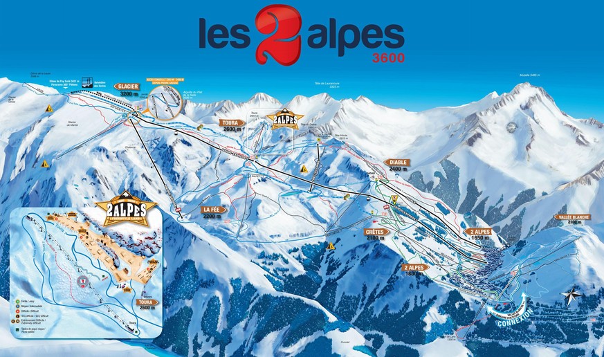 Der Pistenplan von «Les 2 Alpes».