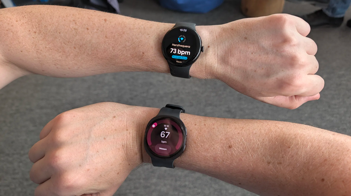 Herzfrequenz-Messung: Die Google-Uhr (oben) war im Test näher am Blutdruckmessgerät.