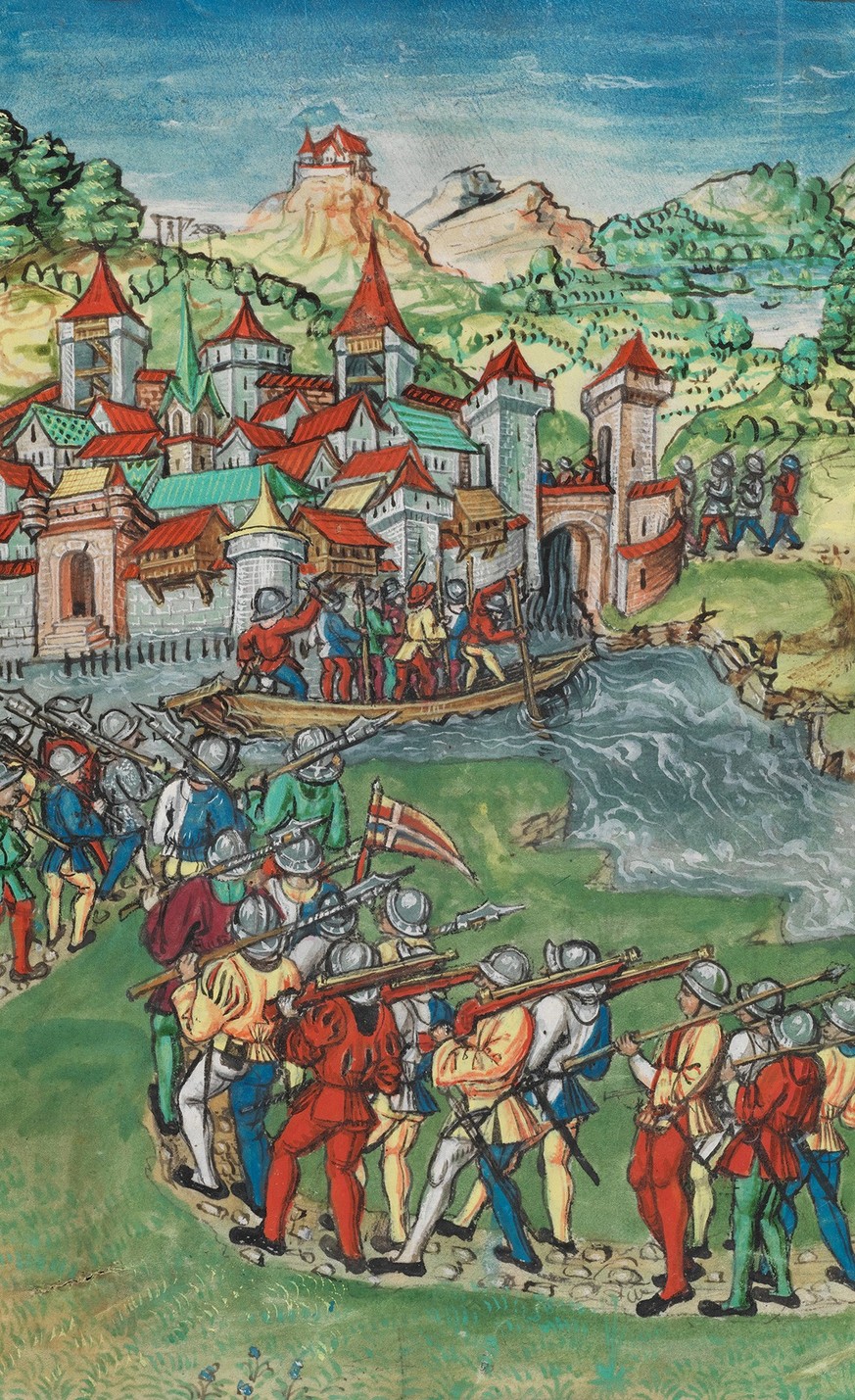 Schweizer Söldner ziehen nach Novara, 1513.
https://www.e-codices.unifr.ch/de/kol/S0023-2//329