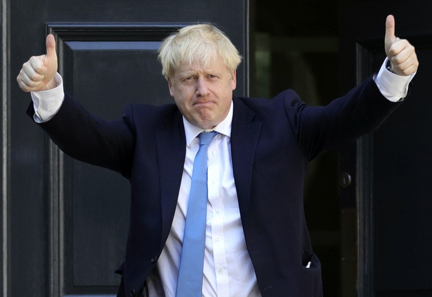 Newly elected leader of the Conservative party Boris Johnson arrives at Conservative party HQ in London, Tuesday, July 23, 2019. Brexit-hard-liner Boris Johnson, one of BritainÄôs most famous and div ...