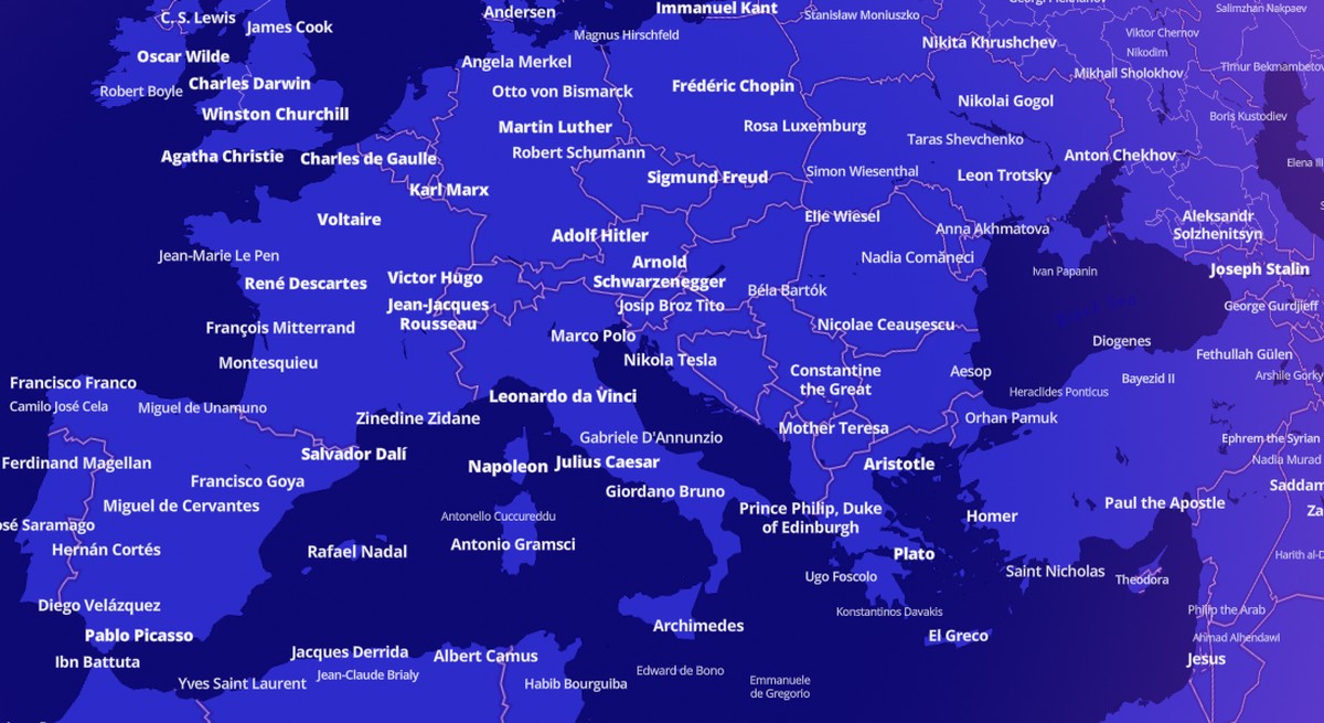 Die berühmtesten Personen Europas – je mehr man reinzoomt, desto mehr Namen tauchen auf.