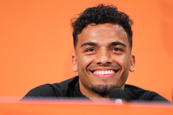 epa09255148 Netherland&#039;s Owen Wijndal during a press conference at the KNVB Campus in Zeist, the Netherlandson, 08 June 2021. The Dutch national team is preparing in Zeist for the UEFA EURO 2020  ...