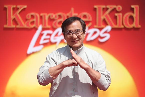 epa12119348 Hong Kong actor and cast member Jackie Chan attends a photocall to promote their film &#039;Karate Kid Legends&#039; at Trafalgar Square in London, Britain, 20 May 2025. The film is realis ...