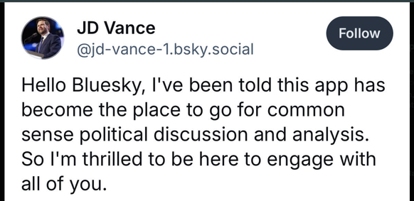 Erstes Bluesky-Posting von JD Vance