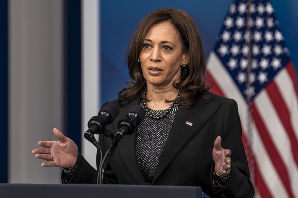 epa09691463 United States Vice President Kamala Harris delivers virtual remarks to Historic Ebenezer Baptist Church for the Martin Luther King, Jr. Beloved Community Commemorative Service from the Sou ...