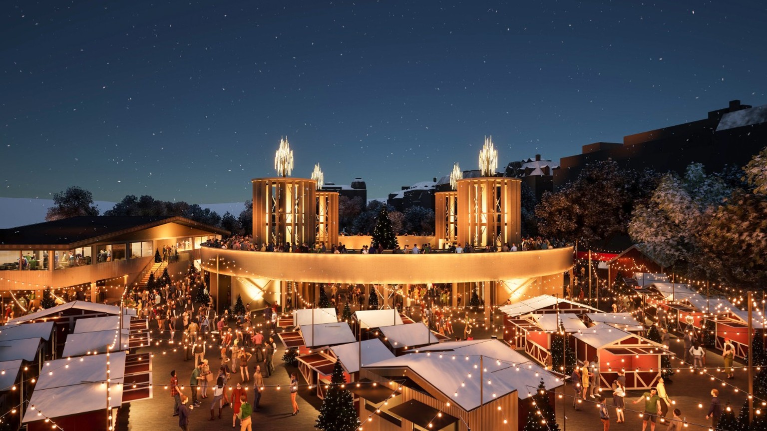 So soll der Weihnachtsmarkt Bellevue Noel auf dem Sechseläutenplatz 2026 aussehen.