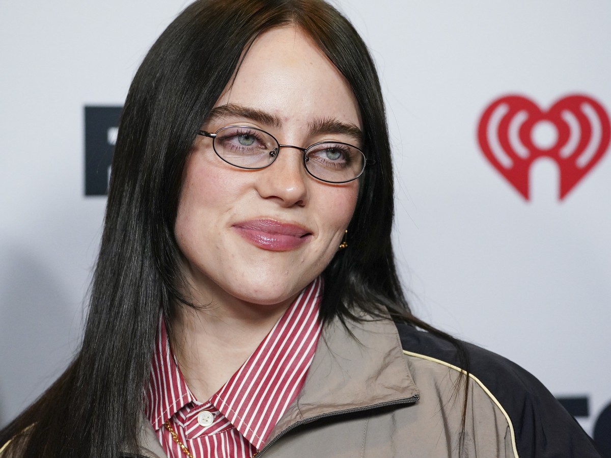 Billie Eilish, winner of the award for album of the year, poses in the press room during the iHeartRadio Music Awards, Monday, March 17, 2025, at the Dolby Theatre in Los Angeles. (Photo by Jordan Str ...