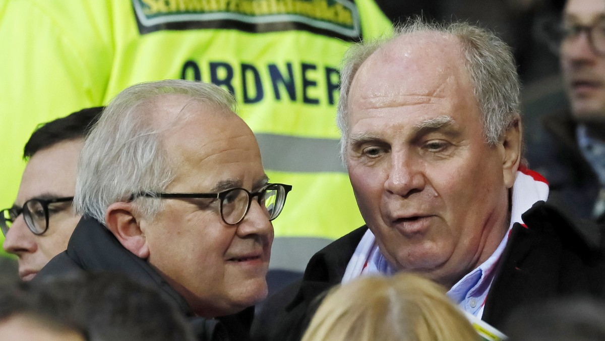 epa07774227 (FILE) - Bayern's president Uli Hoeness (R) and Freiburg's president Fritz Keller (L) prior the German Bundesliga soccer match between SC Freiburg and FC Bayern Munich in Freibur ...