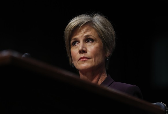 Former acting Attorney General Sally Yates listens on Capitol Hill in Washington, Monday, May 8, 2017, while testifying before the Senate Judiciary subcommittee on Crime and Terrorism hearing: &quot;R ...