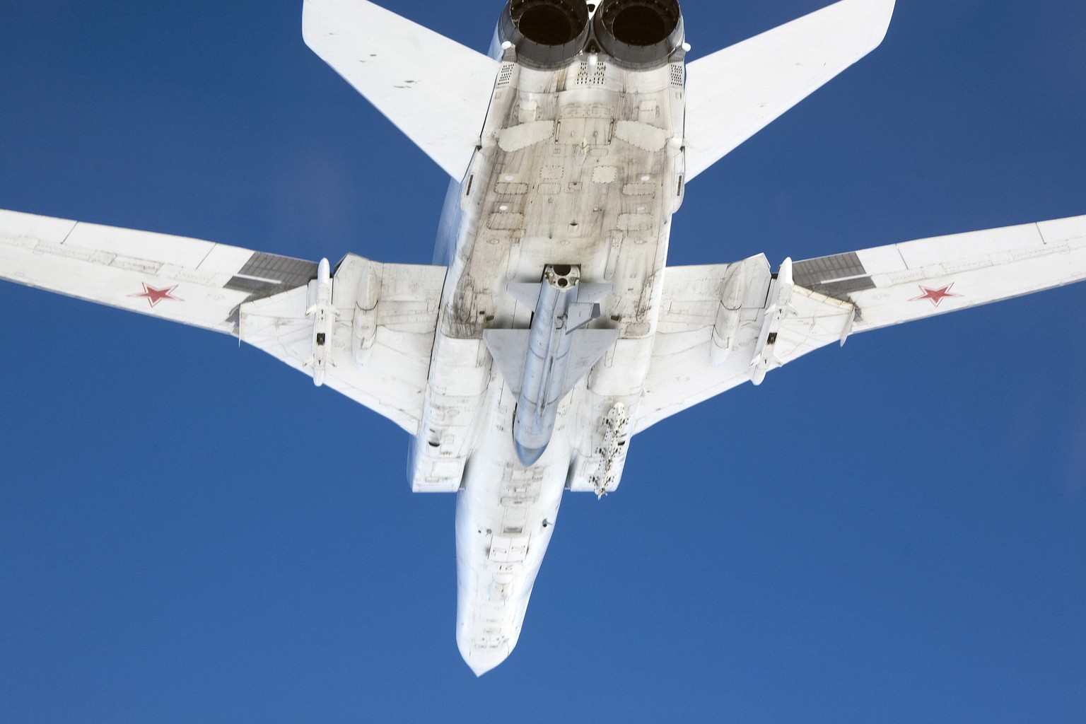 An undated handout photo provided by the Norwegian Army shows a Russian Tupolev Tu-22M aircraft over an unknown location during a military exercise. NATO aircraft tracked Russian strategic bombers ove ...