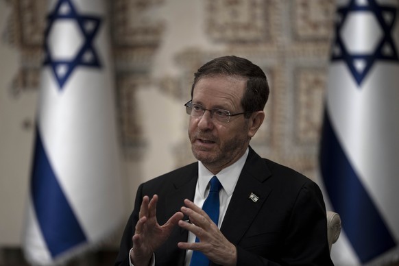 Israel&#039;s President Isaac Herzog speaks during an interview at his official residence in Jerusalem, Thursday, Dec. 14, 2023. (AP Photo/Maya Alleruzzo)
