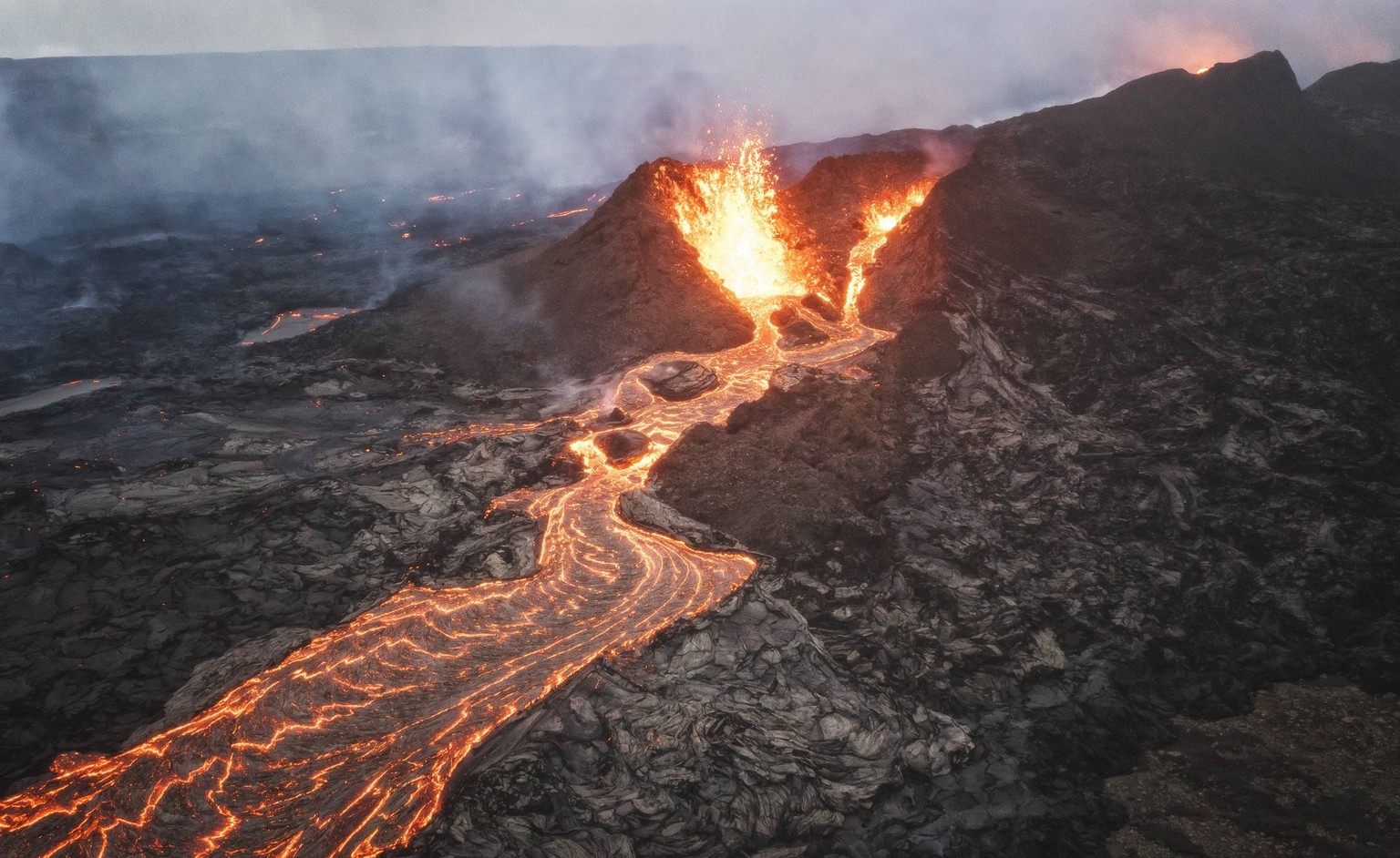 volcano erupting from aerial point of view Grindavik, Iceland CR_NEAN210903G-823000-01