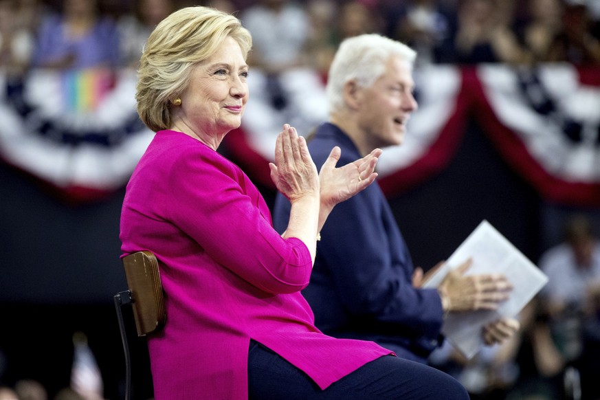 Democratic presidential candidate Hillary Clinton and former President Bill Clinton arrive for a rally at McGonigle Hall at Temple University in Philadelphia, Friday, July 29, 2016. Clinton and Kaine  ...