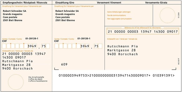 So sehen die alten Einzahlungsscheine aus.