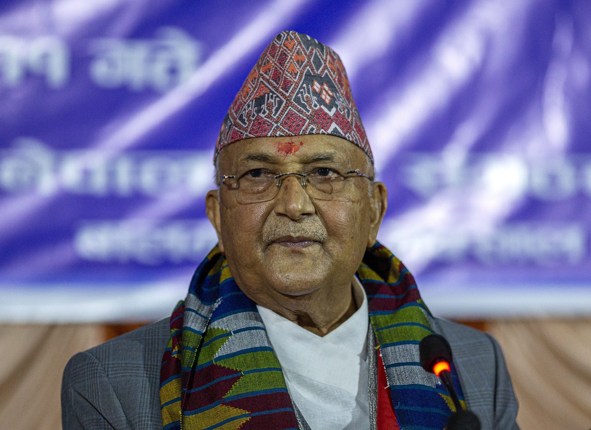 epa09031457 Nepal's Prime Minister KP Sharma Oli looks on during a celebration of his 70th birthday at Bal Mandir, the nation's oldest non-profit orphanage home for children, in Kathmandu, N ...