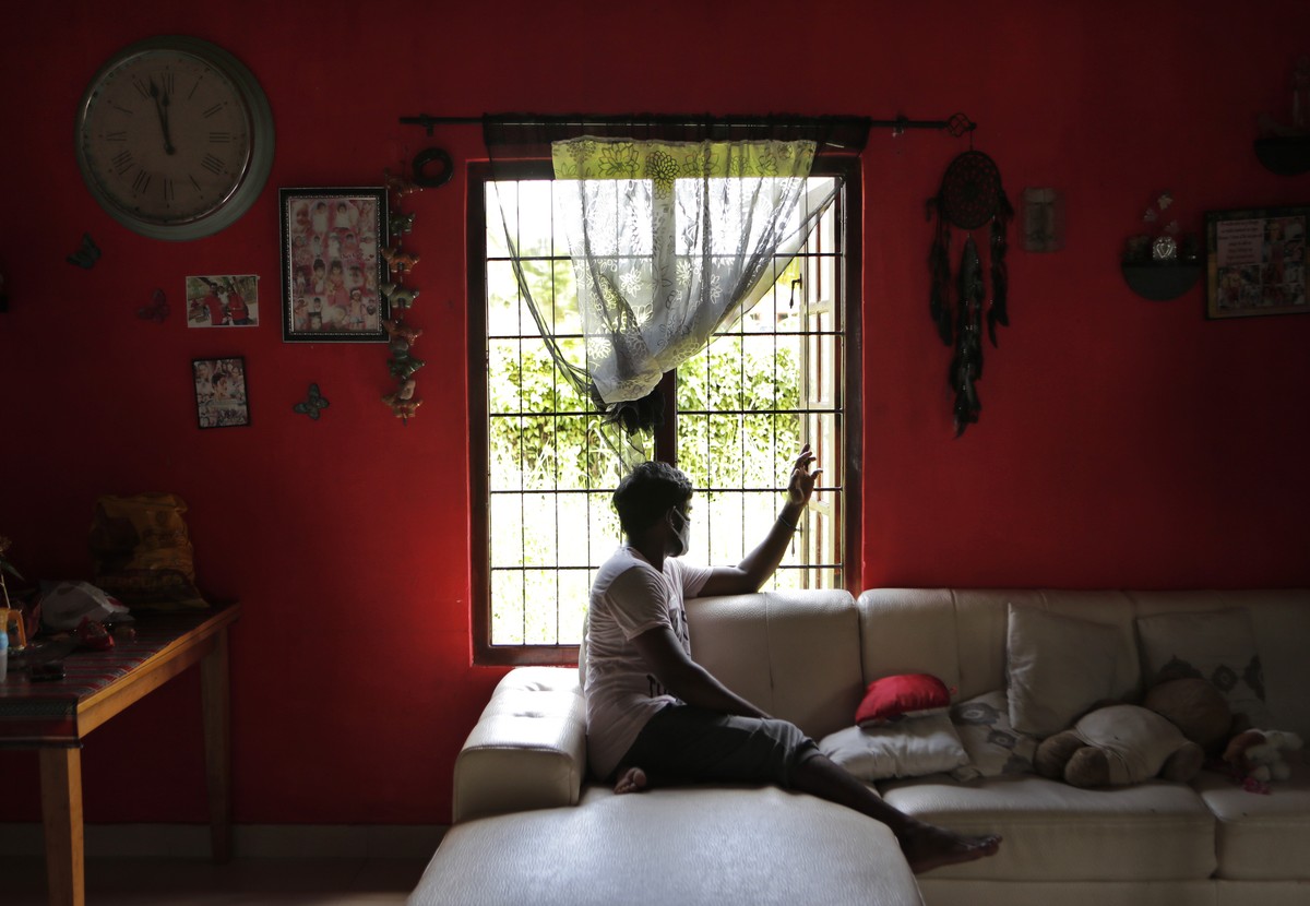Sri Lankan auto rickshaw driver Prasad Dinesh, linked by Sri Lankan officials to nearly half the country's more than 2,600 coronavirus cases, sits in his house in Ja-Ela, Sri Lanka, Wednesday, Ju ...