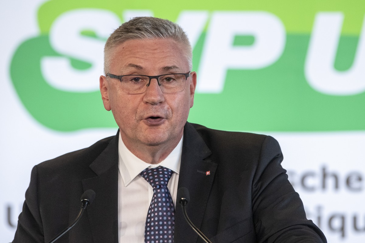 SVP Nationalrat Andreas Glarner, anlaesslich einer Delegiertenversammlung der SVP vom Samstag, 1. Juli 2023 in Kuessnacht am Rigi. (KEYSTONE/Urs Flueeler).