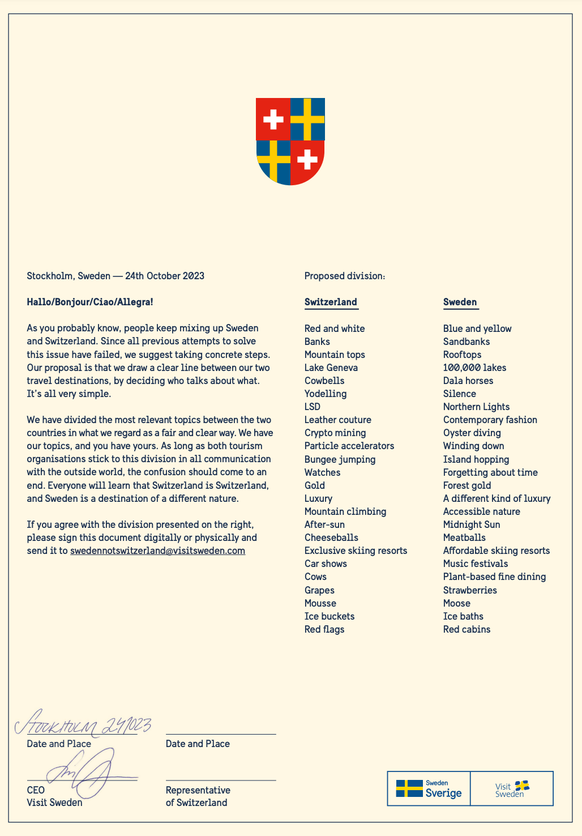Dokument aus einer schwedischen Tourismuskampagne. 24. Oktober 2023.