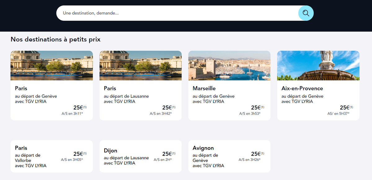Du 1er au 3 juin, la SNCF met en vente des billets à prix cassé pour de nombreux trajets réalisés depuis la Suisse romande. 100 000 billets «allée simple» au total, au prix symbolique de 25 euros.