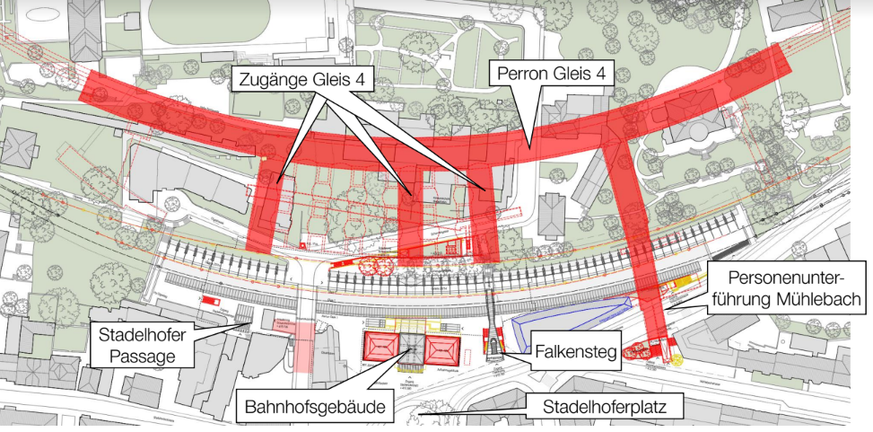 Die vier Zugänge zum Gleis 4.