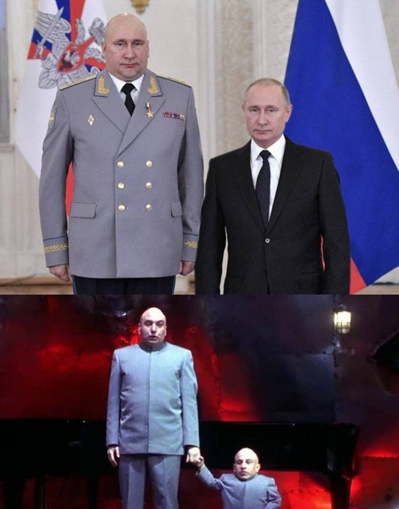 Putins und sein neuer Oberbefehlshaber Sergei Surowikin erinnern an Dr. Evil und Mini-Me 😉