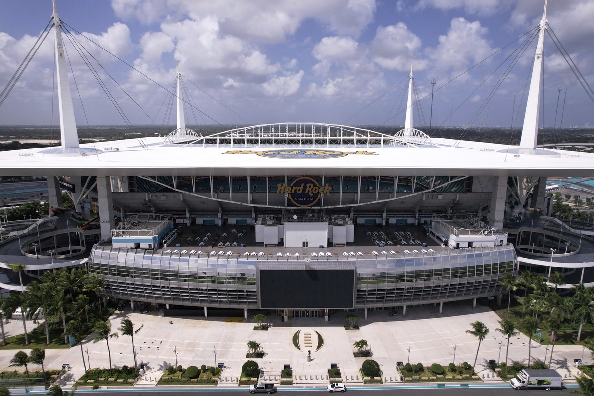 Hard Rock Stadium is viewed two days ahead of the scheduled opening match of the Club World Cup soccer tournament Thursday, June 12, 2025, in Miami Gardens, Fla. (AP Photo/Rebecca Blackwell)
CWC Socce ...