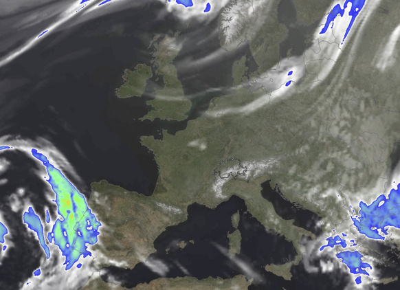 So sieht die Bewölkung über der Schweiz am 19. März 2026 um 19 Uhr aus.