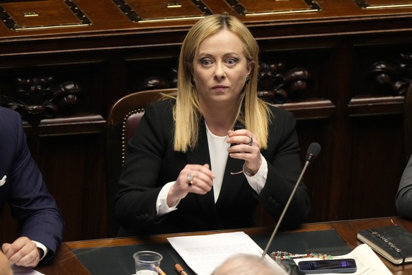 Italian Prime Minister Giorgia Meloni attends Question Time at the Chamber of Deputies, the lower house of Italy's parliament, in Rome, Wednesday, March 15, 2023. (AP Photo/Andrew Medichini)