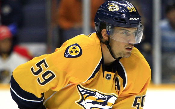 September 20, 2015: Nashville Predators defenseman Roman Josi (59), of Switzerland, is shown during the preseason game between the Nashville Predators and the Florida Panthers, held at Bridgestone Are ...