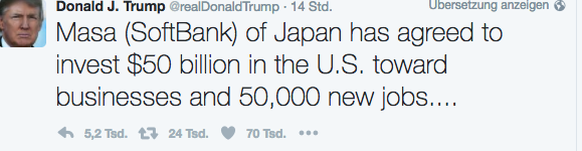 Trumps frohe Botschaft via Twitter.