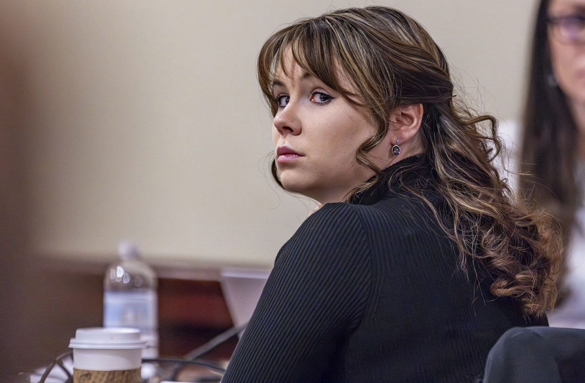 Hannah Gutierrez-Reed, the former armorer at the movie "Rust", listens to closing arguments in her trial at district court on Wednesday, March 6, 2024, in Santa Fe, N.M. (Luis S�nchez Saturn ...