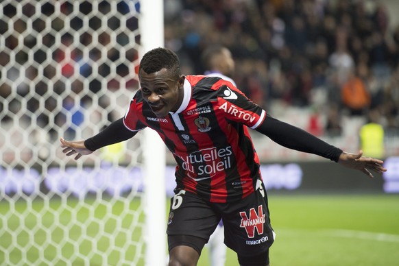 epa05660173 OGC Nice&#039;s Jean-Michael Seri, celebrates after scoring a goal during the French Ligue 1 soccer match, between OGC Nice and Toulouse FC, at the Allianz Riviera stadium, in Nice, France ...