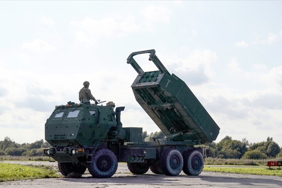 High-Mobility Rocket Artillery System (HIMARS ) is in operation during military exercises at Spilve Airport in Riga, Latvia, Monday, Sept. 26, 2022. U.S. leaders also have made clear that the precisio ...