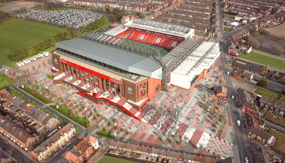 So soll das neue Stadion an der Anfield Road dereinst aussehen.