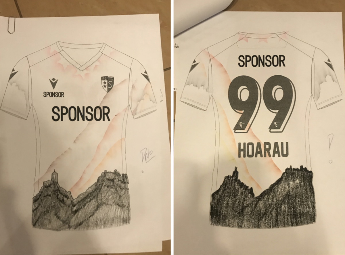 Le maillot dessiné par la classe 8H de Grône, que portera le FC Sion le 22 mai à Tourbillon contre Servette.