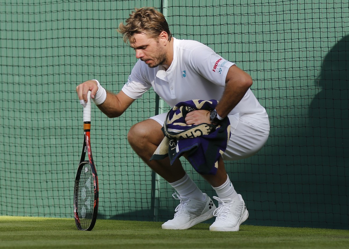 Stan Wawrinka of Switzerland during his Men's Singles Match against Daniil Medvedev of Russia, on the opening day at the Wimbledon Tennis Championships in London Monday, July 3, 2017.(KEYSTONE/Pe ...