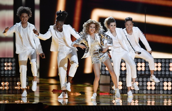 Belgium&#039;s Laura Tesoro performs the song &#039;What&#039;s the pressure&#039; during a dress rehearsal for the second semifinal at the Eurovision Song Contest in Stockholm, Sweden, Wednesday, May ...