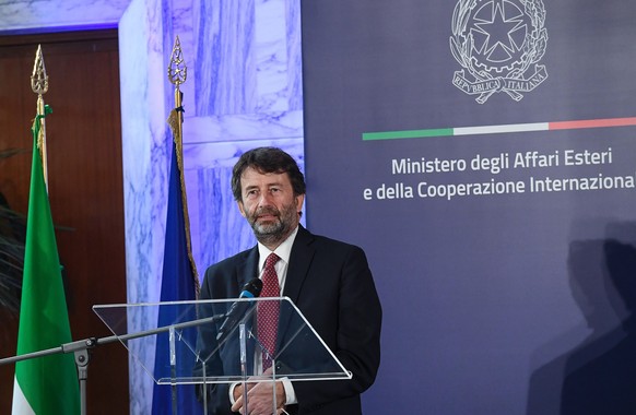 epa08472343 Italian Minister of Culture Dario Franceschini during the presentation of &#039;Patto per l&#039;export&#039; at Farnesina, Rome, Italy, 08 June 2020. The agreement presents the government ...