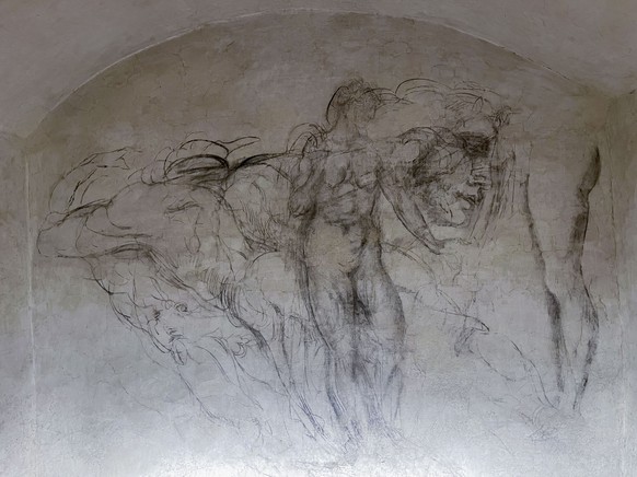 Delicate charcoal drawings attributed by some experts to Michelangelo appear on the walls of a room that was used to store charcoal until 1955 inside the Medici Church in Florence, central Italy, on Tuesday.