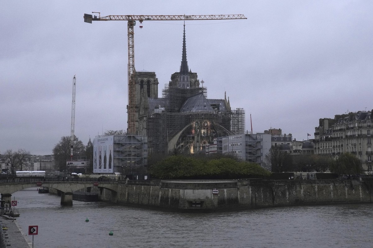 Notre-Dame de Paris cathedral is pictured ahead of Saturday's reopening ceremony, Thursday, Dec. 5, 2024 in Paris, after more than five years of reconstruction following the fire that devastated  ...