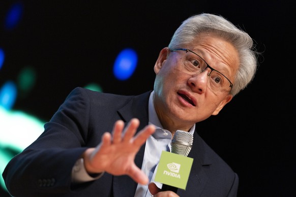 epa12494986 Nvidia CEO Jensen Huang speaks during a press conference at the Asia-Pacific Economic Cooperation (APEC) CEO Summit in Gyeongju, South Korea, 31 October 2025. The 2025 APEC annual meetings ...