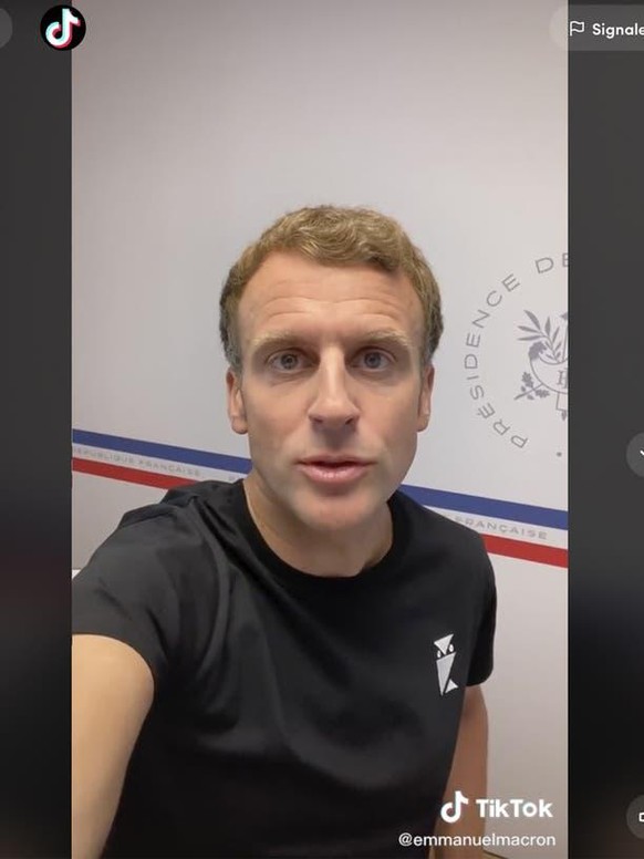 Auch Frankreichs Präsident Emmanuel Macron hat sich schon auf Tiktok präsentiert. Dabei versuchte er jüngere Leute von der Covid-Impfung zu überzeugen.