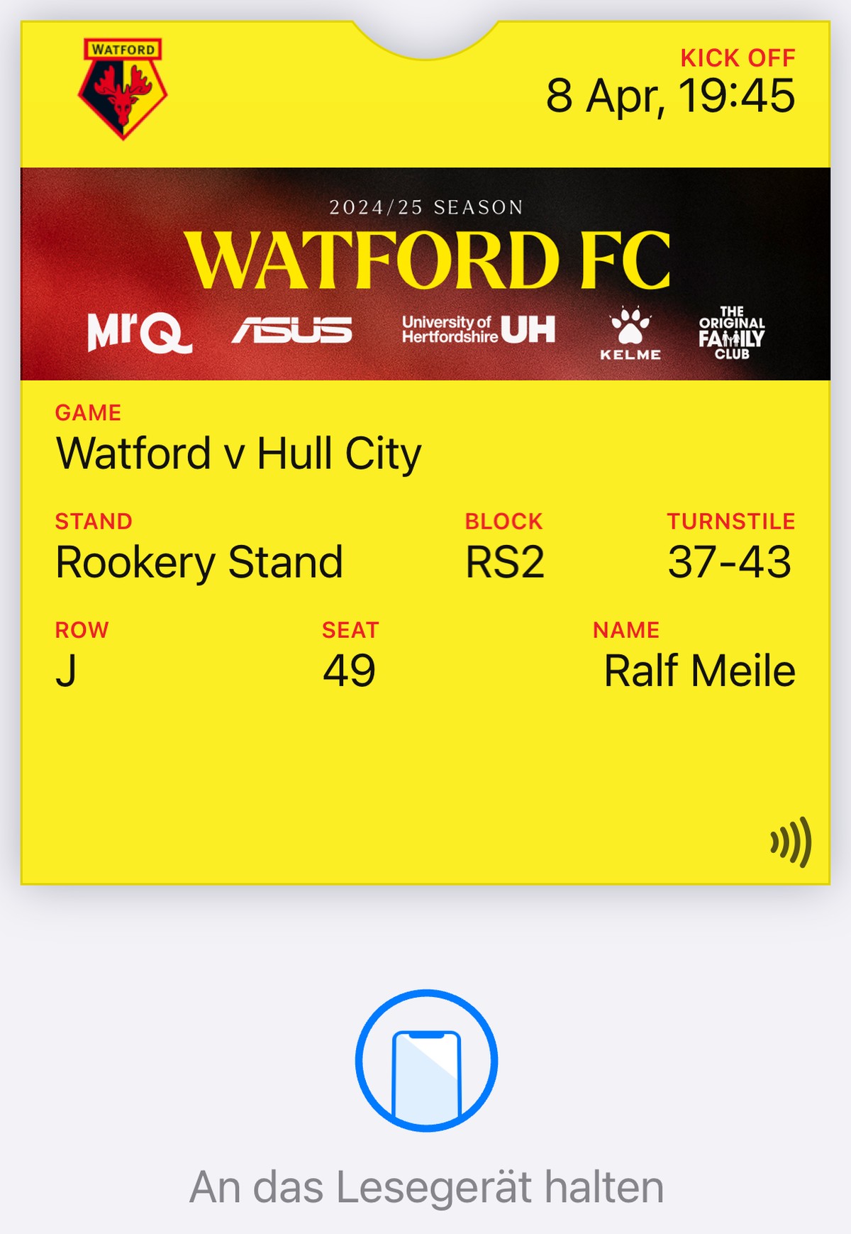 Watford Hull City Ticket