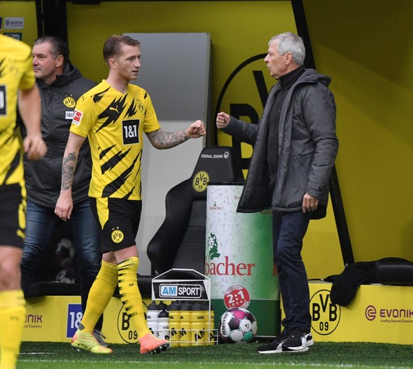 Marco Reus Borussia Dortmund, li., mit Trainer Lucien Favre Borussia Dortmund 03.10.2020, Fussball GER, Saison 2020 2021, 1. Bundesliga, 3. Spieltag, Borussia Dortmund - SC Freiburg 4:0, , ***DFL regu ...